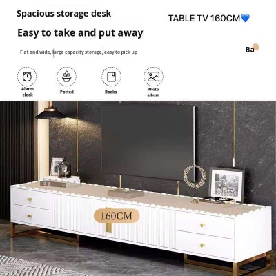 Meuble TV moderne blanc 160 cm avec accents dorés