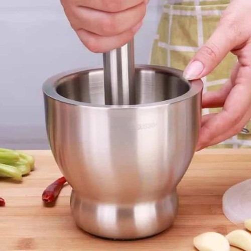 Mortier & Pilon Inox Alimentaire 304 – Pour Épices, Herbes, Gousses d’Ail et Pilules