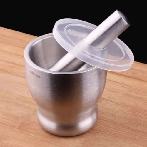 Mortier & Pilon Inox Alimentaire 304 – Pour Épices, Herbes, Gousses d’Ail et Pilules 2