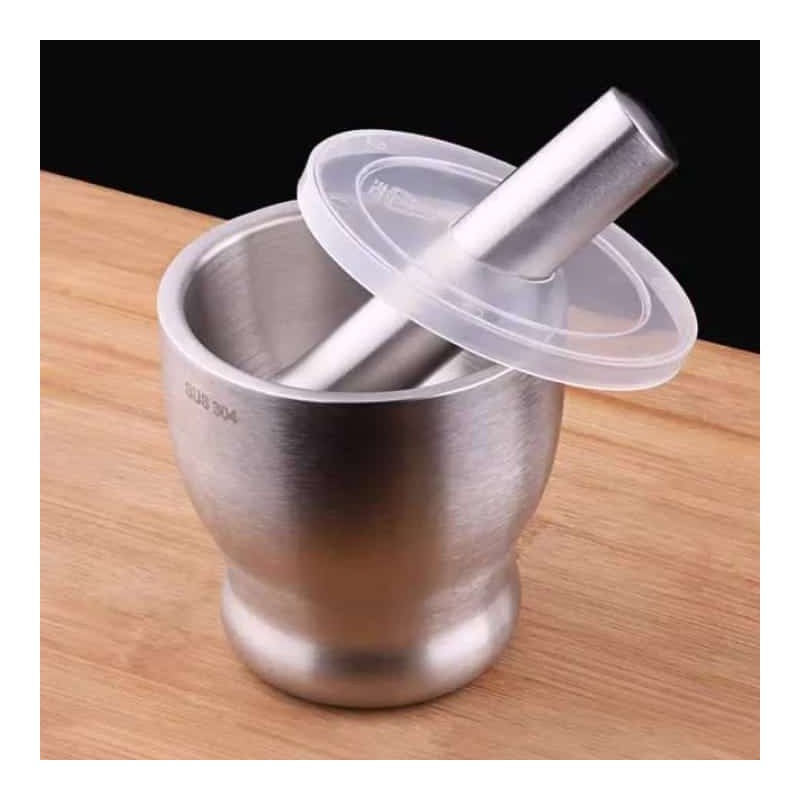 Mortier & Pilon Inox Alimentaire 304 – Pour Épices, Herbes, Gousses d’Ail et Pilules
