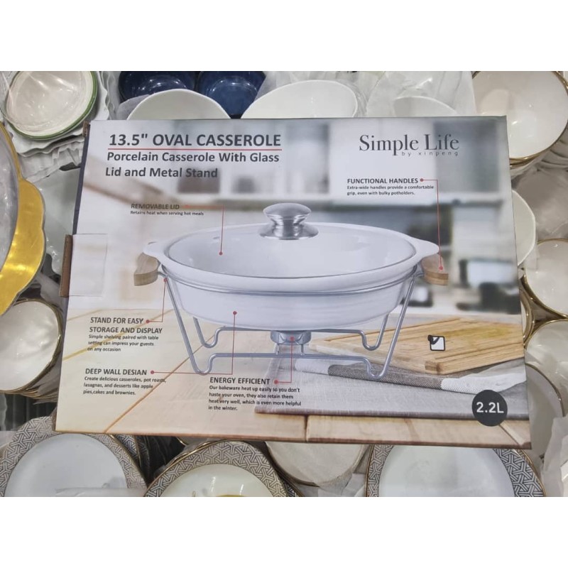 chafing Dish pour servir chaud  céramique Couvercle en verre 2.2L