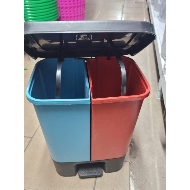 Poubelle double 2 × 18,5 L – Tri sélectif, pédale mains libres, bacs amovibles