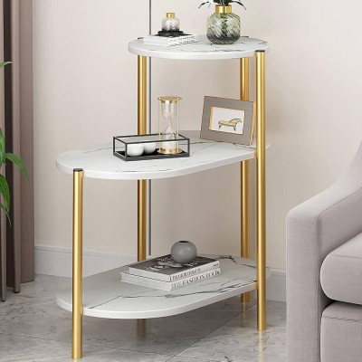 Table d’appoint moderne 3 niveaux en imitation marbre blanc et métal doré