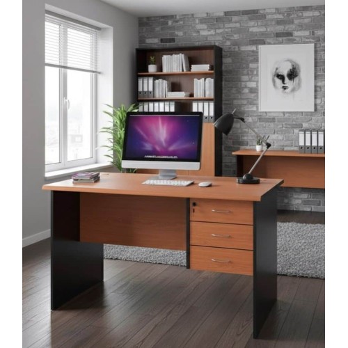 Bureau professionnel d’angle en bois et mélamine avec caisson 3 tiroirs 2