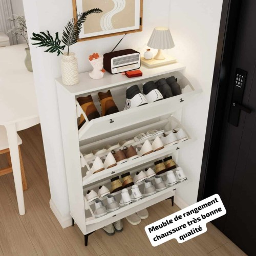 Meuble à chaussures blanc moderne à 3 tiroirs abattants