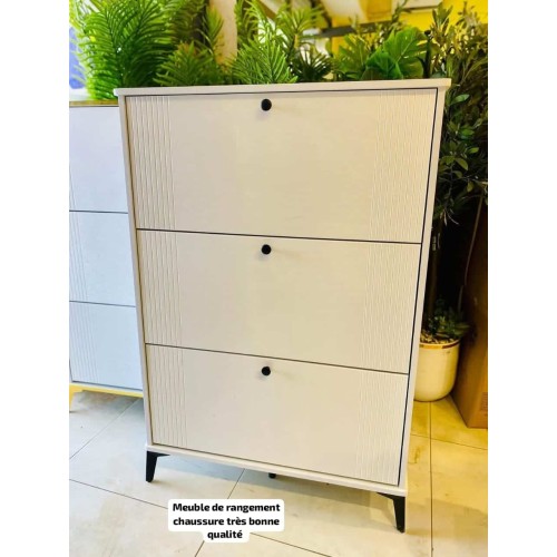 Meuble à chaussures blanc moderne à 3 tiroirs abattants 2