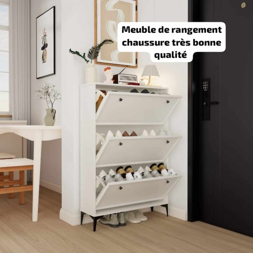 Meuble à chaussures blanc moderne à 3 tiroirs abattants