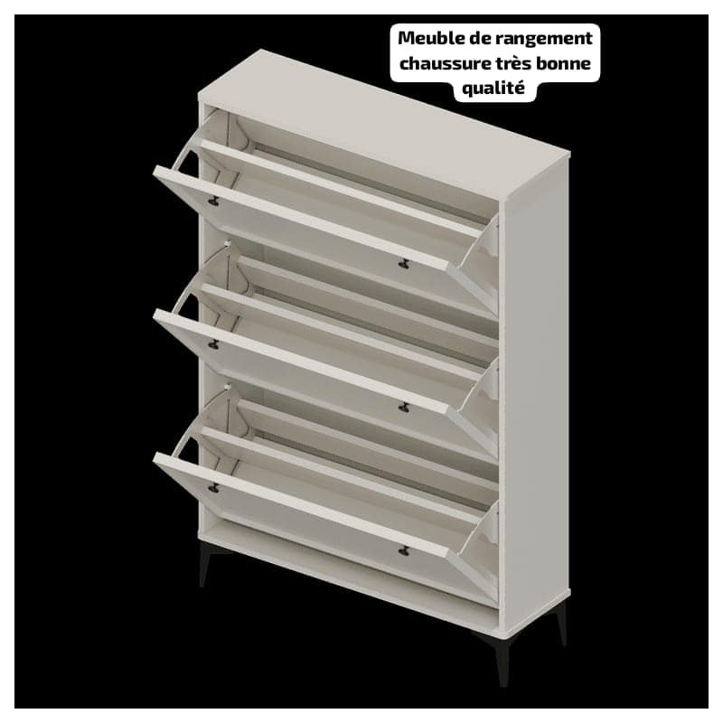 Meuble à chaussures blanc moderne à 3 tiroirs abattants