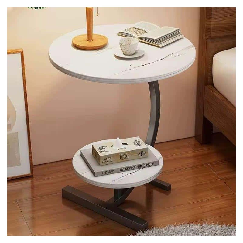 Table d’appoint moderne en C imitation marbre blanc – Gain de place