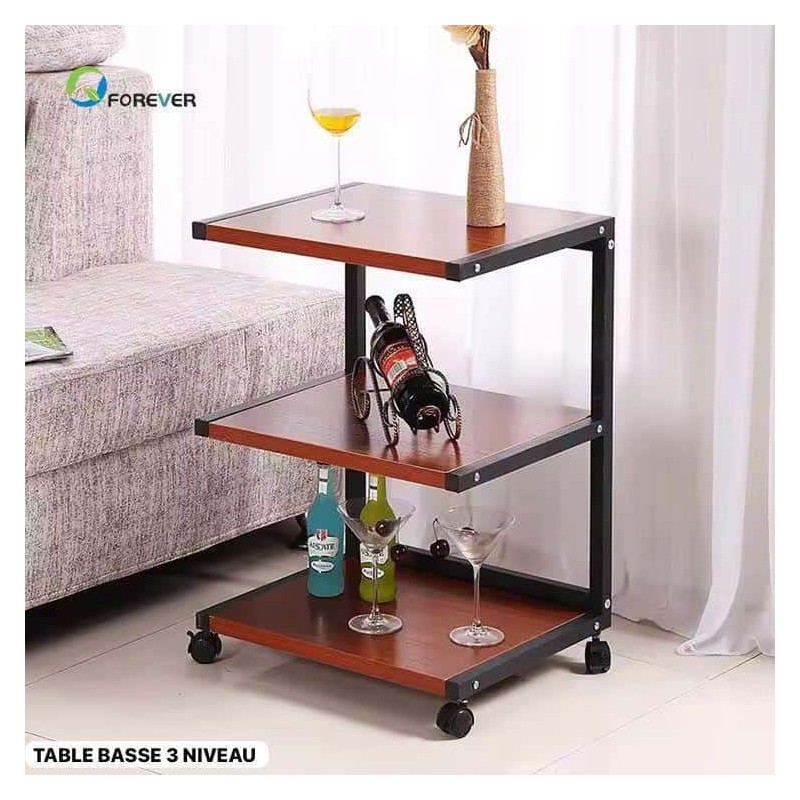 Table d’appoint roulante à 3 niveaux – Style industriel avec roulettes