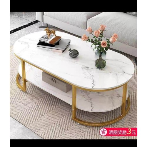 Table Basse Design Luxe Ovale – Effet Marbre Noir, Métal Doré et Rangement Intégré 2