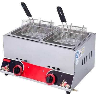 Friteuse à Gaz Professionnelle Double Cuve 12 L – Inox, Chauffe Rapide