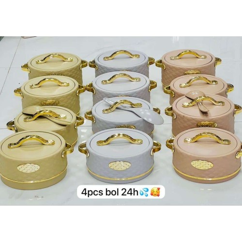 Bols Thermos  Plus avec Couvercles et Poignées Dorées – Lot de 4