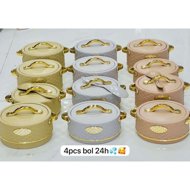 Bols Thermos  Plus avec Couvercles et Poignées Dorées – Lot de 4