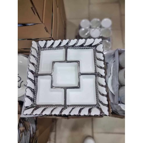 Plateau Apéritif Luxe en Porcelaine Blanche – 5 Compartiments