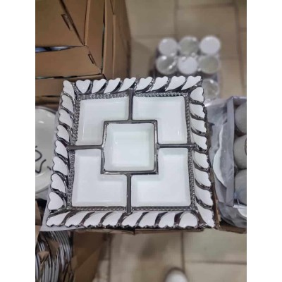 Plateau Apéritif Luxe en Porcelaine Blanche – 5 Compartiments