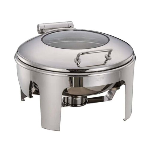 Chafing Dish Rond en Inox avec Couvercle en Verre – Maintien au Chaud Professionnel