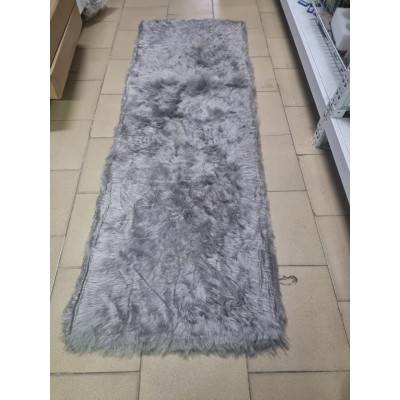 Tapis de passage en fausse fourrure grise 180×60 cm – Poils longs