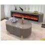 Meuble TV Moderne avec Cheminée Électrique et Table Basse – Finition & Accents Dorés