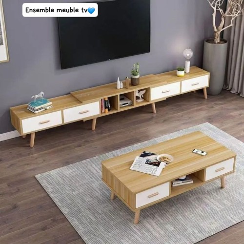 Meuble TV Extensible avec Table Basse Assortie – Style Scandinave