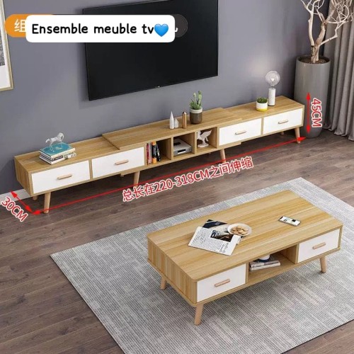 Meuble TV Extensible avec Table Basse Assortie – Style Scandinave 2