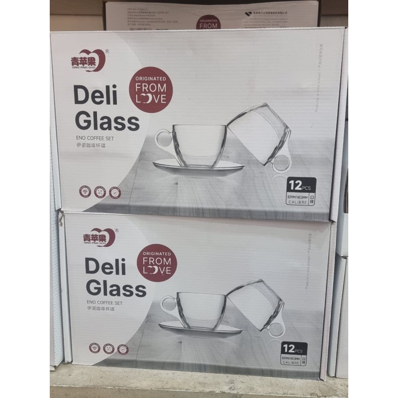 Service à Café et à Thé en Verre Transparent – 12 Pièces (6 Tasses + 6 Soucoupes)