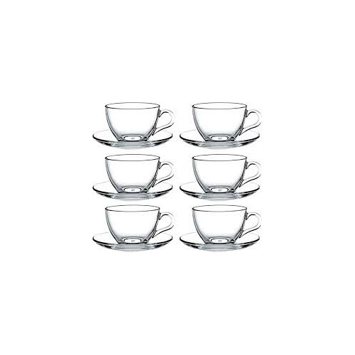 Service à Café et à Thé en Verre Transparent – 12 Pièces (6 Tasses + 6 Soucoupes)