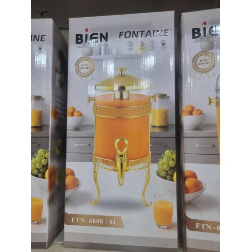 Fontaine Distributeur de Boissons 8L en Acrylique Doré avec Robinet et Support