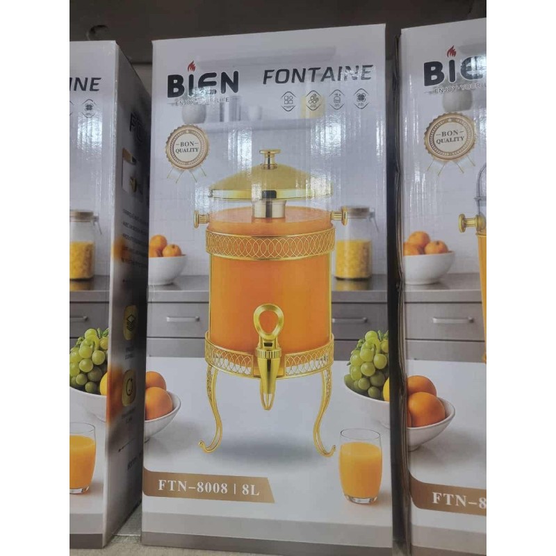 Fontaine Distributeur de Boissons 8L en Acrylique Doré avec Robinet et Support