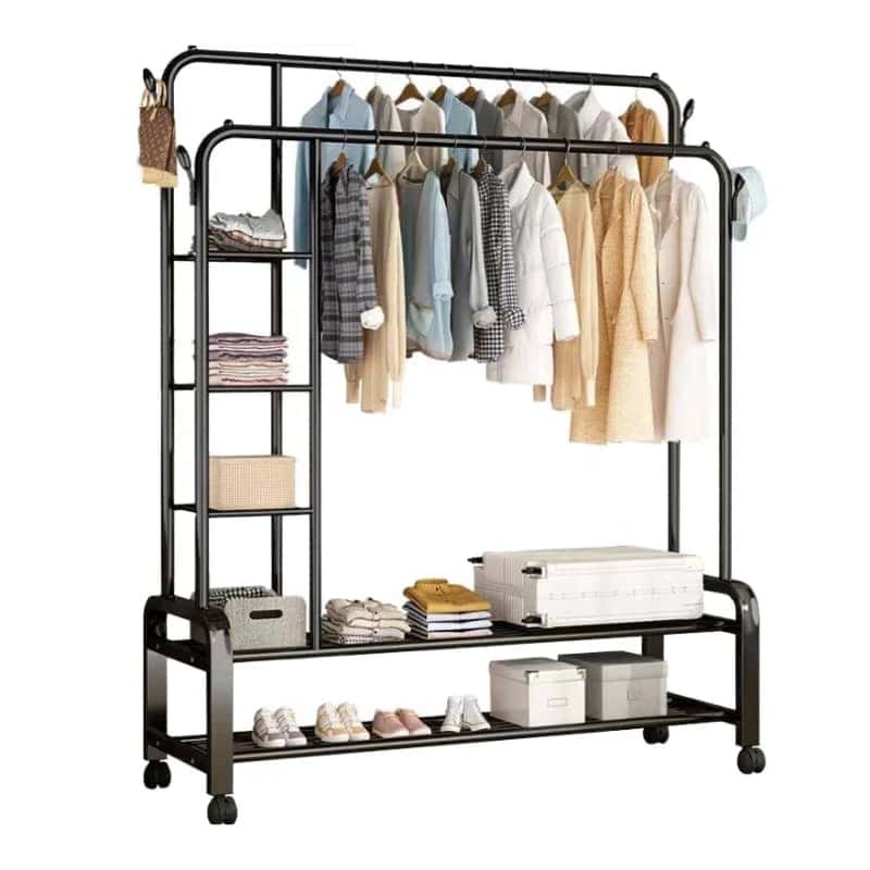 Penderie Métallique Mobile à Double Barre – Grande Capacité 88 kg avec Étagères