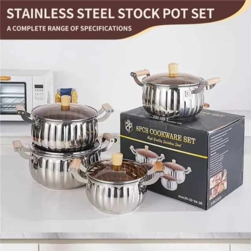 Batterie de Cuisine Inox 8 Pièces avec Couvercles – Qualité Premium