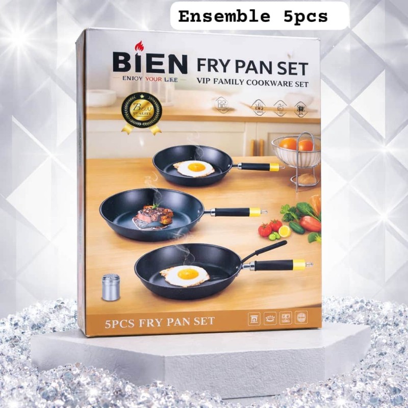 Ensemble de Poêles à Frire 30/28/26 cm + Spatule & Pot à Épices Offerts