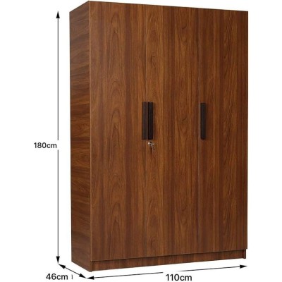 Armoire en bois à trois battants avec penderie et étagères