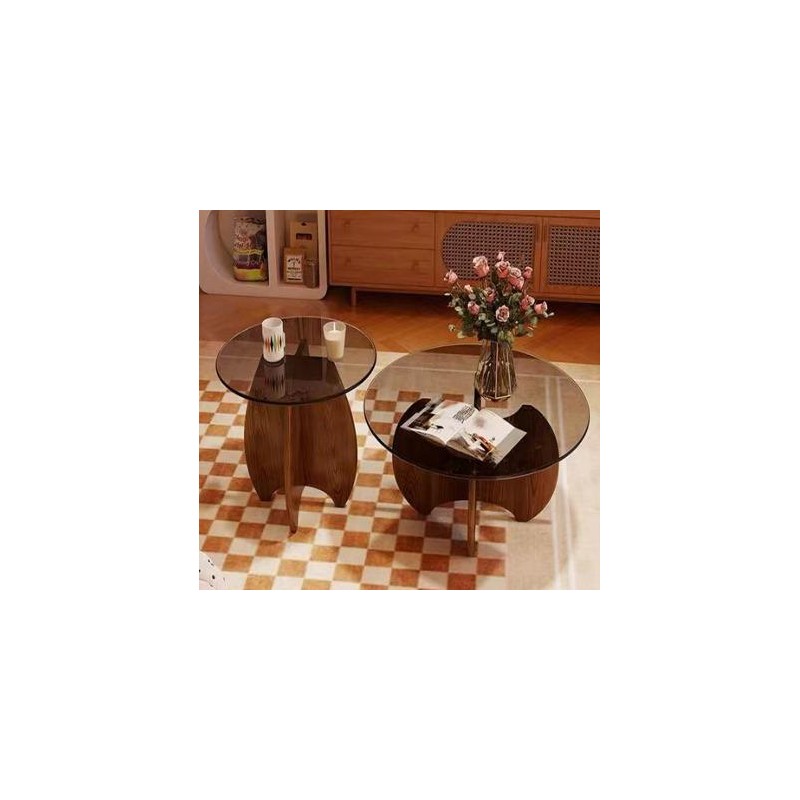 Tables basses gigognes rondes – Verre trempé et bois moderne