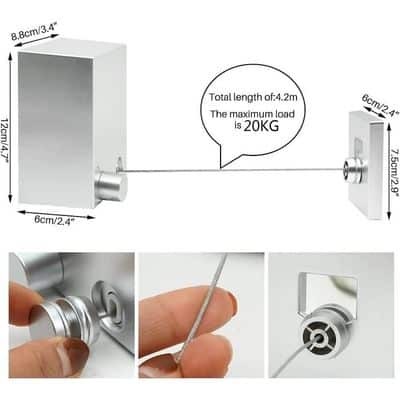 Corde à Linge Rétractable 4,2 m – Murale, 20 kg, Acier Inoxydable 304