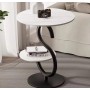 Table d’appoint moderne en S à 2 niveaux – Métal noir et marbre blanc
