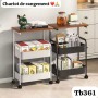 Chariot de Rangement à 3 Niveaux en Métal avec Plateau en Bois et Roulettes