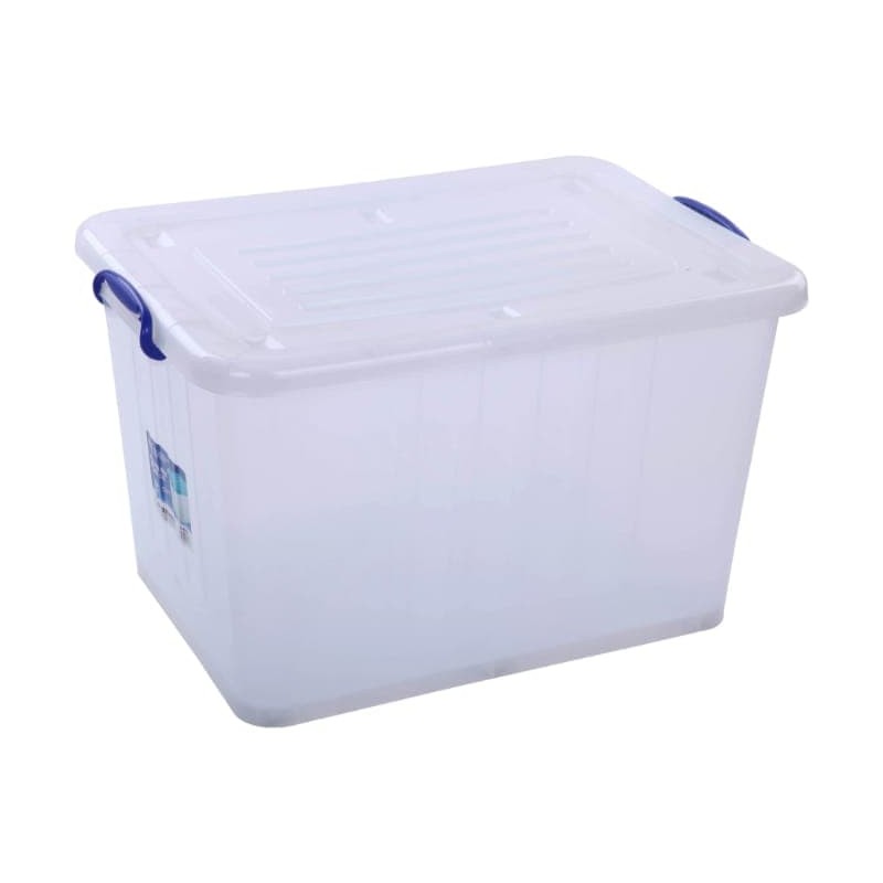 Bac de Rangement Transparent 150L avec Roulettes et Poignées de Verrouillage