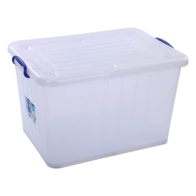 Bac de Rangement Transparent 150L avec Roulettes et Poignées de Verrouillage