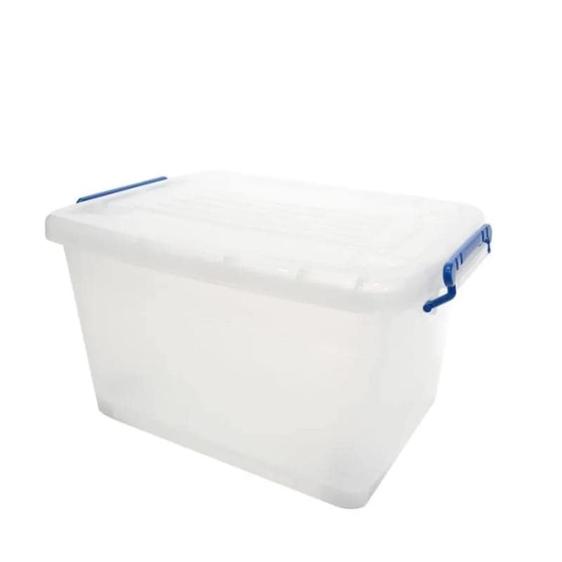 Bac de Rangement Transparent 150L avec Roulettes et Poignées de Verrouillage