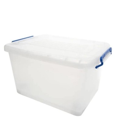 Bac de Rangement Transparent 150L avec Roulettes et Poignées de Verrouillage