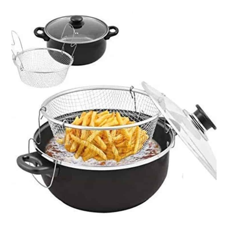 Poêle Friteuse 3-en-1 avec Couvercle – Frire, Bouillir et Cuire Vapeur