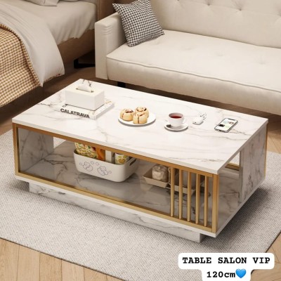 Table basse en bois effet marbre  avec cadre en fer