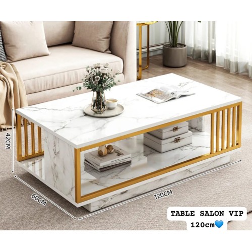 Table basse en bois effet marbre  avec cadre en fer