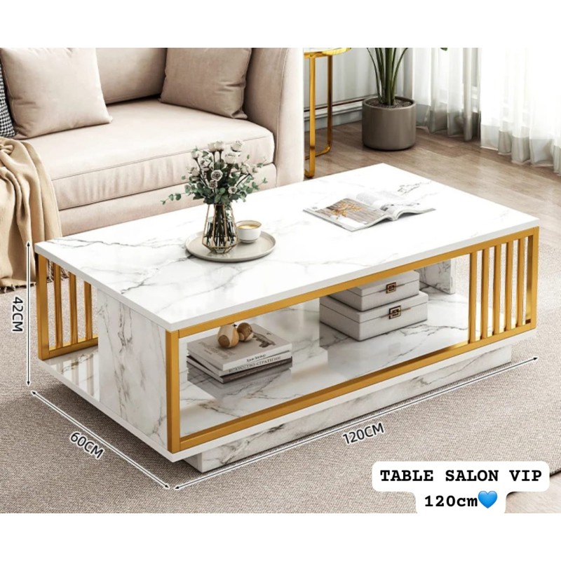 Table basse en bois effet marbre  avec cadre en fer