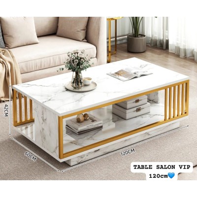 Table basse en bois effet marbre  avec cadre en fer