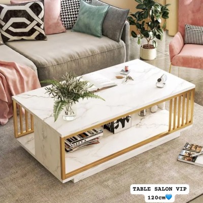 Table basse en bois effet marbre  avec cadre en fer