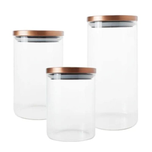 Lot de 3 pots en verre avec couvercles cuivrés – Élégance et conservation hermétique 2