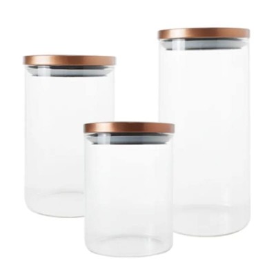 Lot de 3 pots en verre avec couvercles cuivrés – Élégance et conservation hermétique