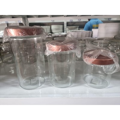 Lot de 3 pots en verre avec couvercles cuivrés – Élégance et conservation hermétique